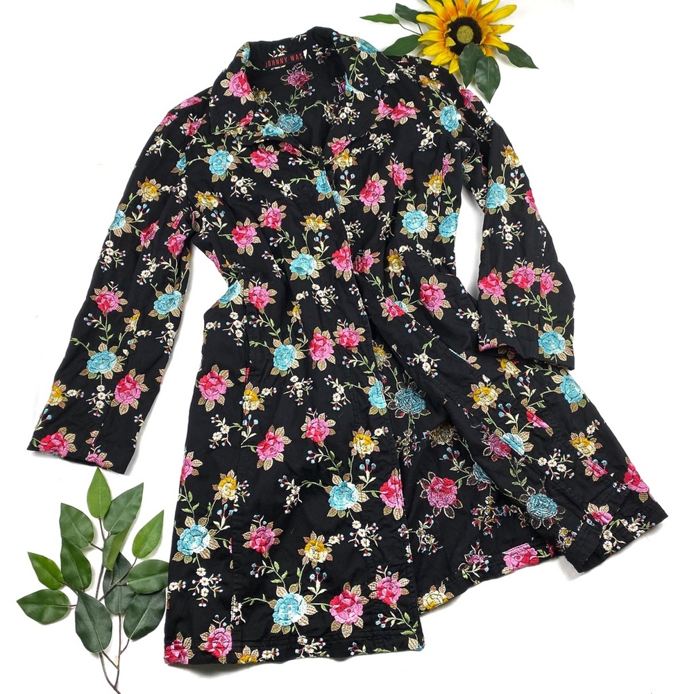 Johnny Was Heavily Floral Embroidered Long Jacket